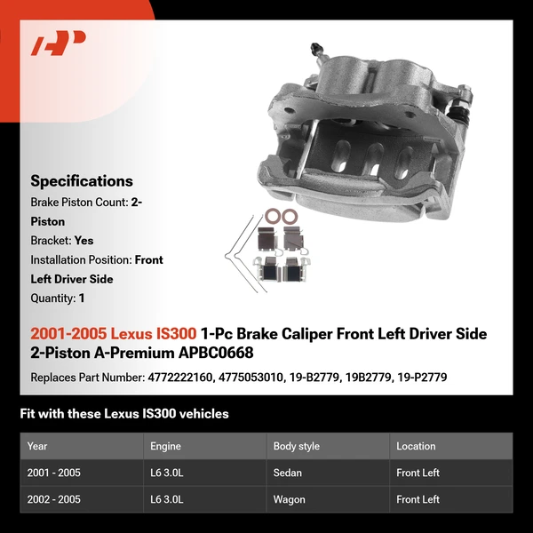 2001-2005 Lexus IS300 1-Pc Brake Caliper Front Left Driver Side 2-Piston A-Premium APBC0668
