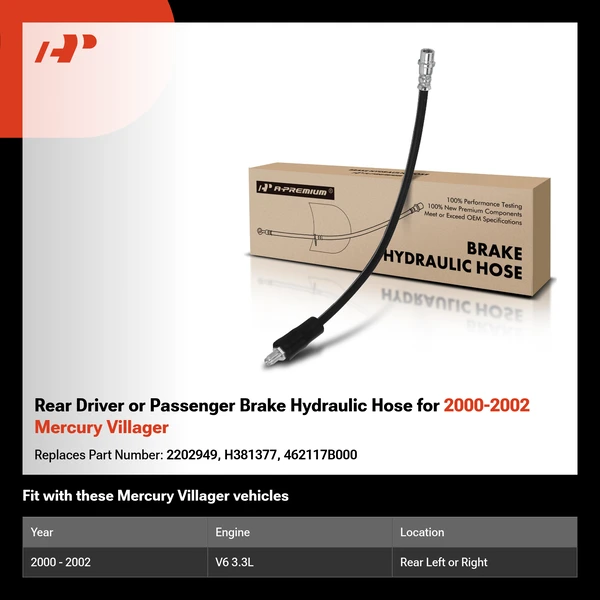 Rear Driver or Passenger Brake Hydraulic Hose for 2000-2002 Mercury Villager