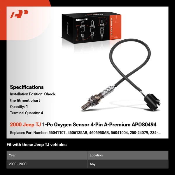 2000 Jeep TJ 1-Pc Oxygen Sensor 4-Pin A-Premium APOS0494