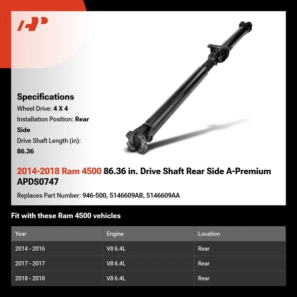 2014-2018 Ram 4500 86.36 in. Drive Shaft Rear Side A-Premium APDS0747