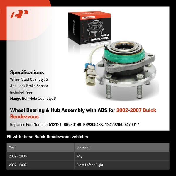 Wheel Bearing & Hub Assembly with ABS for 2002-2007 Buick Rendezvous