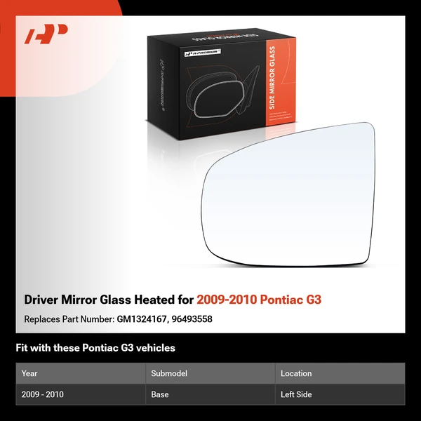 Driver Mirror Glass Heated for 2009-2010 Pontiac G3