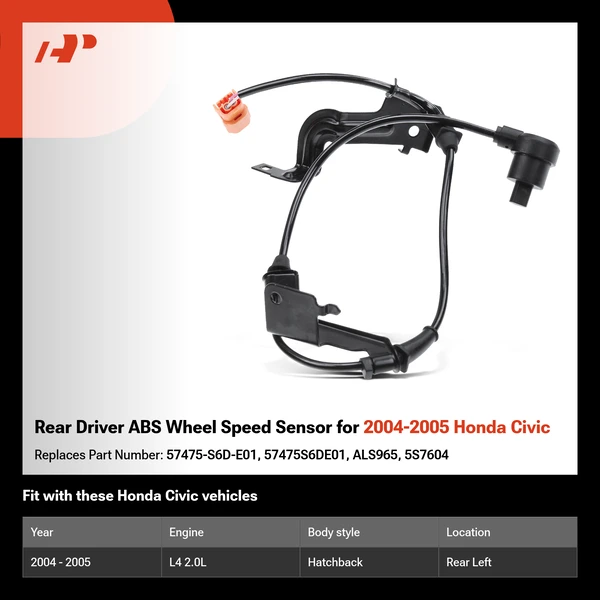 Rear Driver ABS Wheel Speed Sensor for 2004-2005 Honda Civic