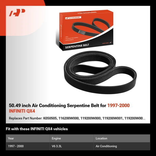 50.49 inch Air Conditioning Serpentine Belt for 1997-2000 INFINITI QX4