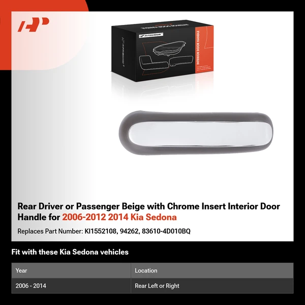 Rear Driver or Passenger Beige with Chrome Insert Interior Door Handle for 2006-2012 2014 Kia Sedona