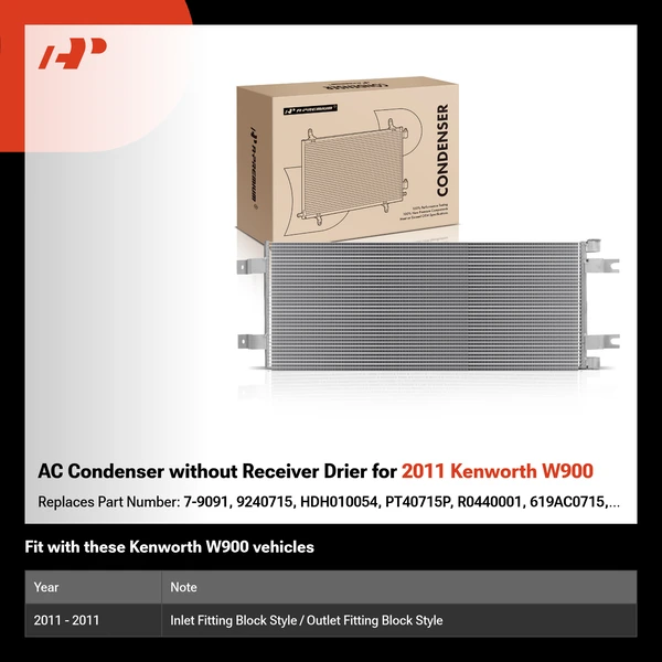 AC Condenser without Receiver Drier for 2011 Kenworth W900