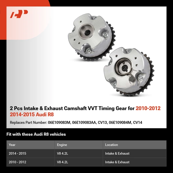 2 Pcs Intake & Exhaust Camshaft VVT Timing Gear for 2010-2012 2014-2015 Audi R8