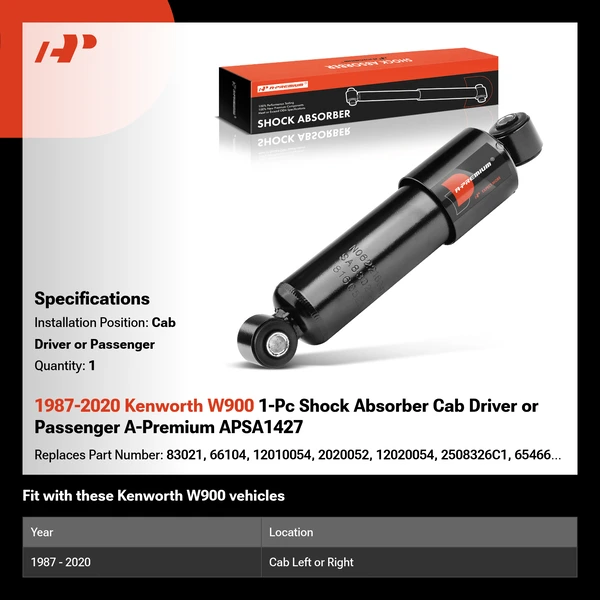 1987-2020 Kenworth W900 1-Pc Shock Absorber Cab Driver or Passenger A-Premium APSA1427