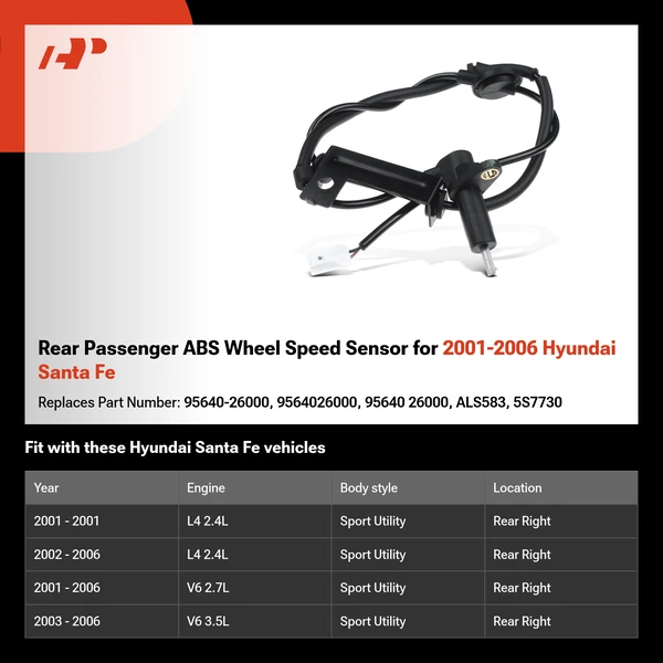 Rear Passenger ABS Wheel Speed Sensor for 2001-2006 Hyundai Santa Fe
