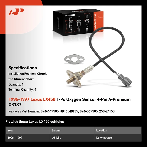 1996-1997 Lexus LX450 1-Pc Oxygen Sensor 4-Pin A-Premium OS187