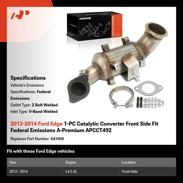 2012-2014 Ford Edge 1-PC Catalytic Converter Front Side Fit Federal Emissions A-Premium APCCT492