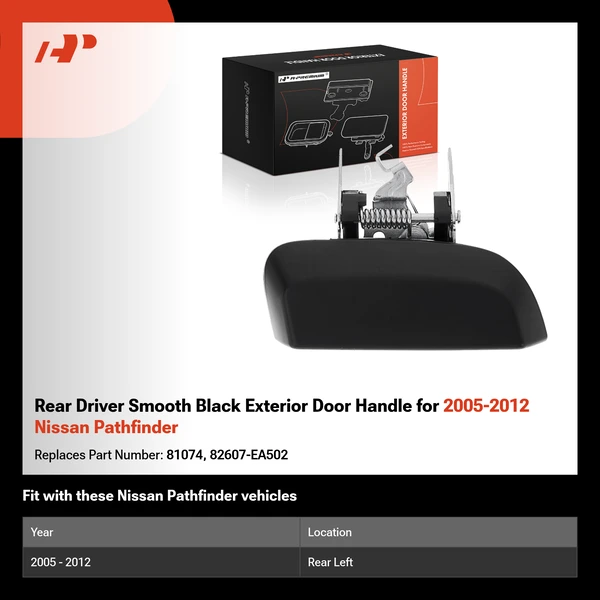 Rear Driver Smooth Black Exterior Door Handle for 2005-2012 Nissan Pathfinder