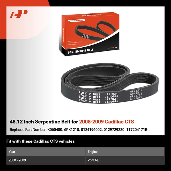 48.12 Inch Serpentine Belt for 2008-2009 Cadillac CTS