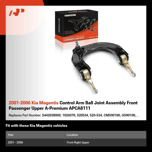 2001-2006 Kia Magentis Control Arm Ball Joint Assembly Front Passenger Upper A-Premium APCA8111