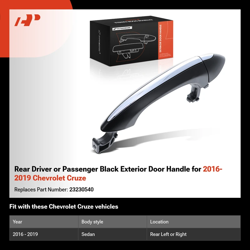 Rear Driver or Passenger Black Exterior Door Handle for 2016-2019 Chevrolet Cruze