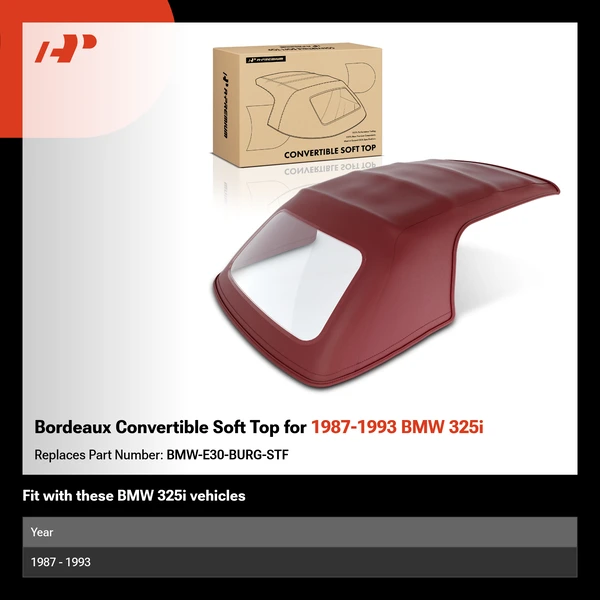 Bordeaux Convertible Soft Top for 1987-1993 BMW 325i