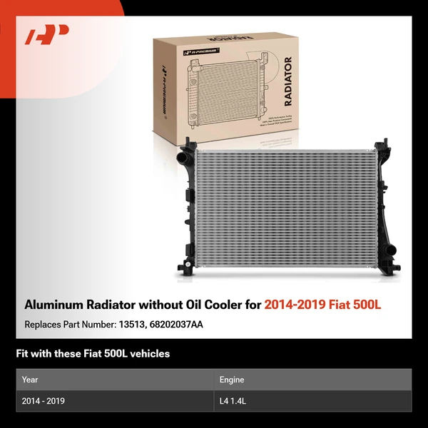 Aluminum Radiator without Oil Cooler for 2014-2019 Fiat 500L