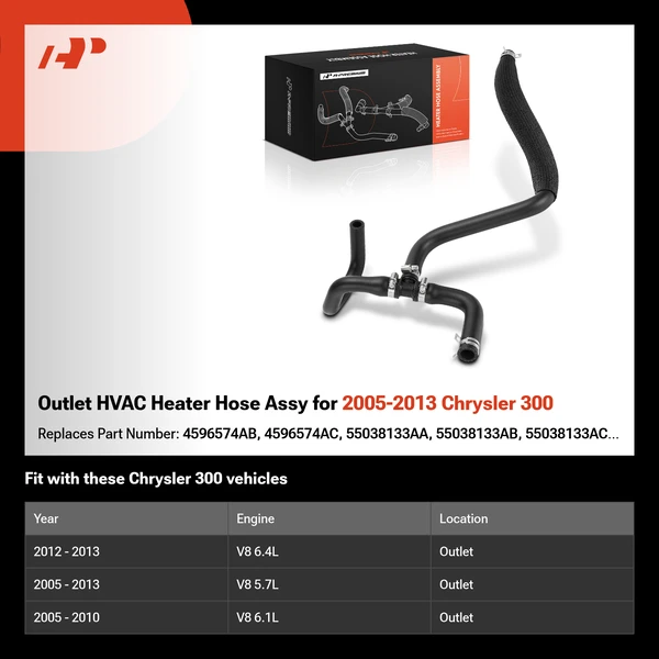 Outlet HVAC Heater Hose Assy for 2005-2013 Chrysler 300