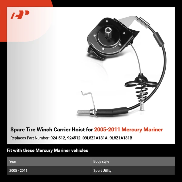 Spare Tire Winch Carrier Hoist for 2005-2011 Mercury Mariner