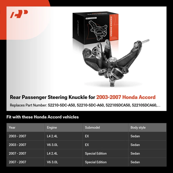 Rear Passenger Steering Knuckle for 2003-2007 Honda Accord