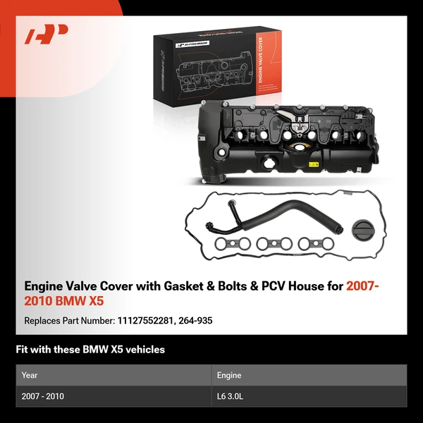 Engine Valve Cover with Gasket & Bolts & PCV House for 2007-2010 BMW X5