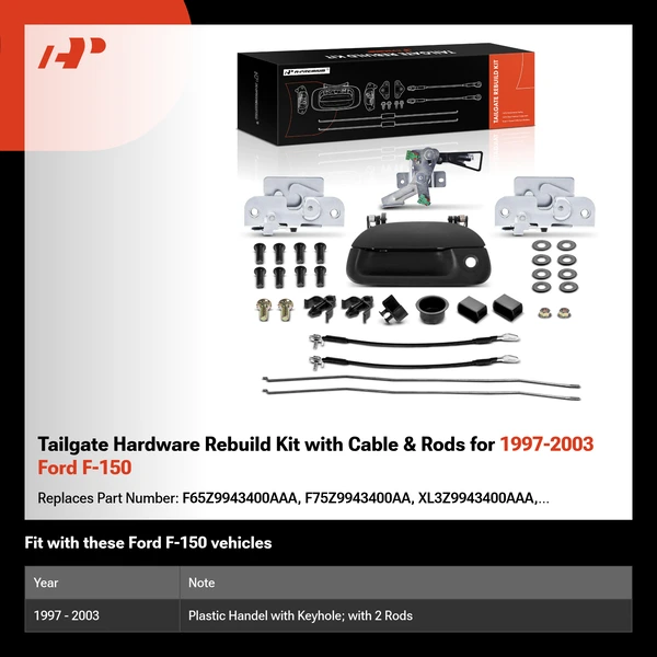 Tailgate Hardware Rebuild Kit with Cable & Rods for 1997-2003 Ford F-150