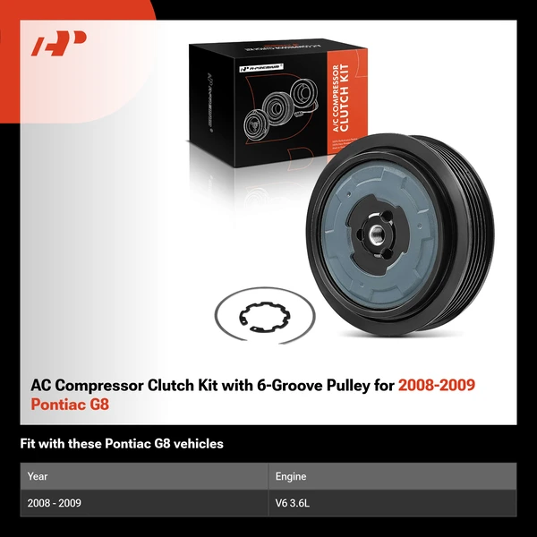 AC Compressor Clutch Kit with 6-Groove Pulley for 2008-2009 Pontiac G8