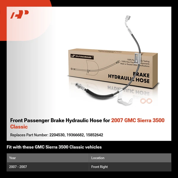 Front Passenger Brake Hydraulic Hose for 2007 GMC Sierra 3500 Classic