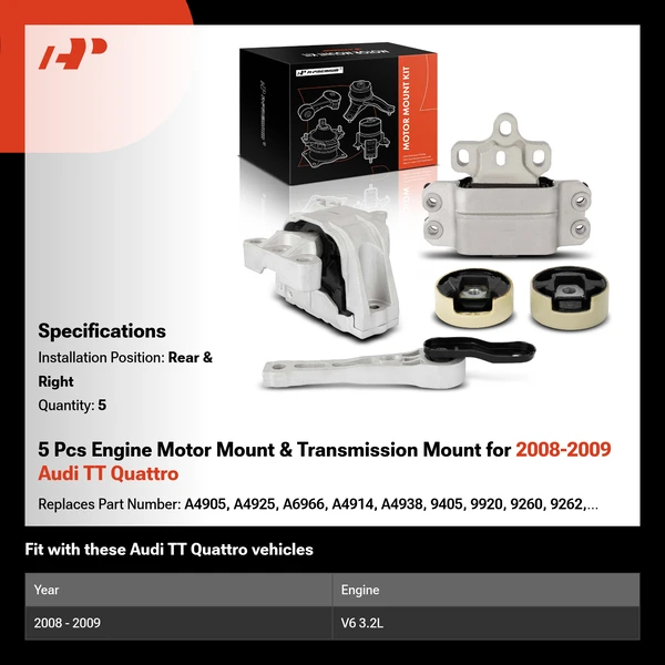 5 Pcs Engine Motor Mount & Transmission Mount for 2008-2009 Audi TT Quattro
