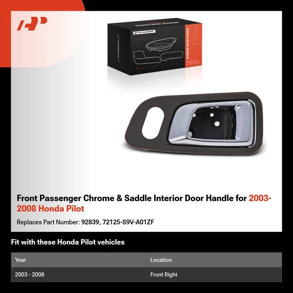 Front Passenger Chrome & Saddle Interior Door Handle for 2003-2008 Honda Pilot