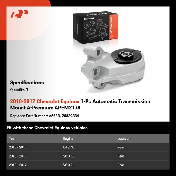 2010-2017 Chevrolet Equinox 1-Pc Automatic Transmission Mount A-Premium APEM2178