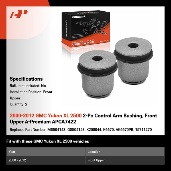 2000-2012 GMC Yukon XL 2500 2-Pc Control Arm Bushing, Front Upper A-Premium APCA7422