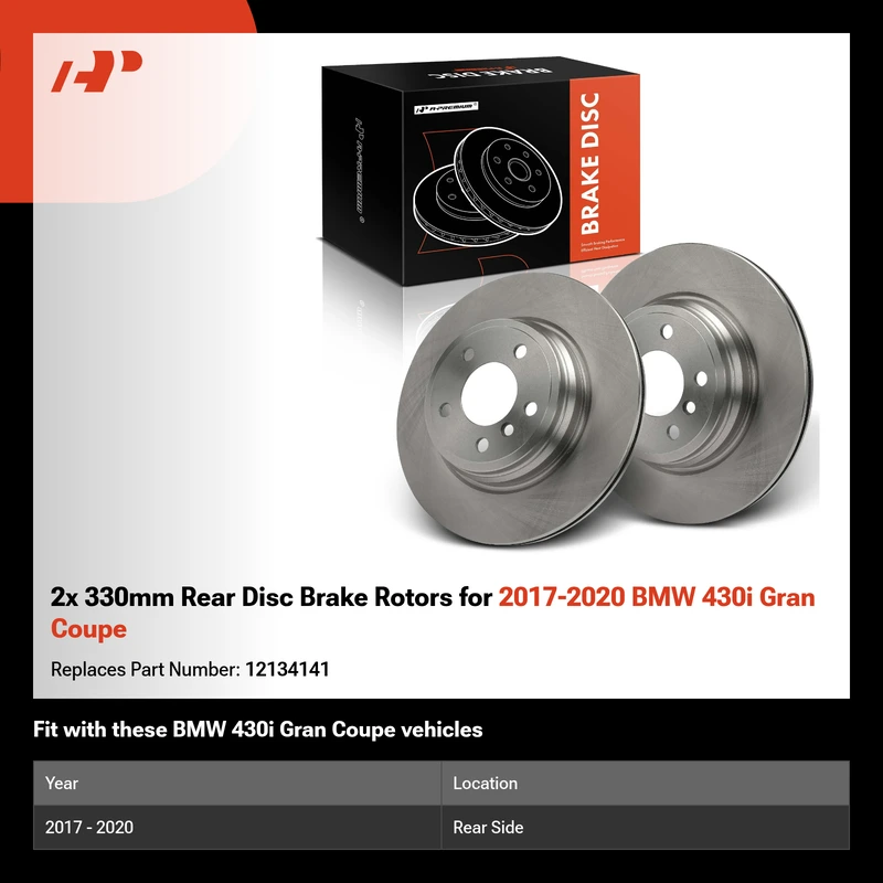 2x 330mm Rear Disc Brake Rotors for 2017-2020 BMW 430i Gran Coupe