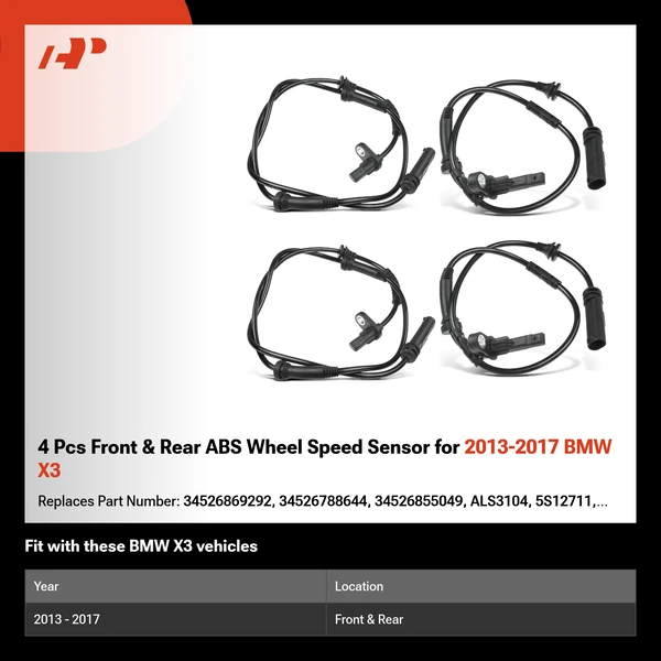 4 Pcs Front & Rear ABS Wheel Speed Sensor for 2013-2017 BMW X3