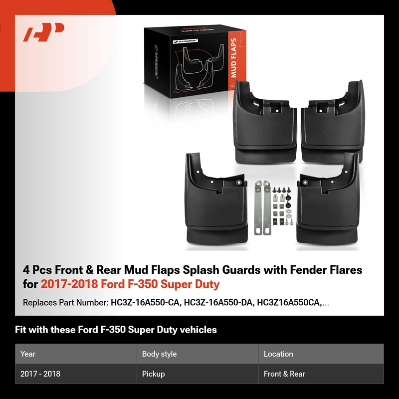 4 Pcs Front & Rear Mud Flaps Splash Guards with Fender Flares for 2017-2018 Ford F-350 Super Duty