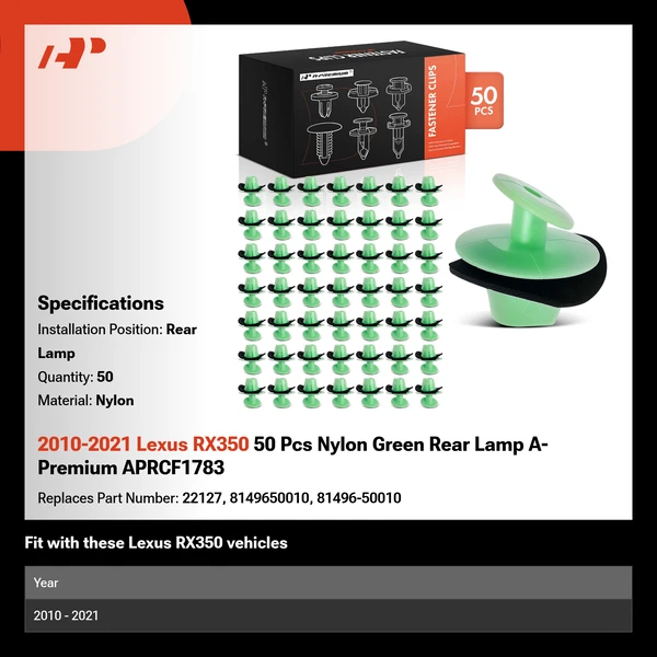 2010-2021 Lexus RX350 50 Pcs Nylon Green Rear Lamp A-Premium APRCF1783