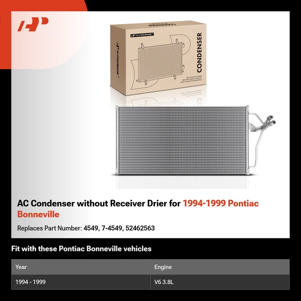 AC Condenser without Receiver Drier for 1994-1999 Pontiac Bonneville