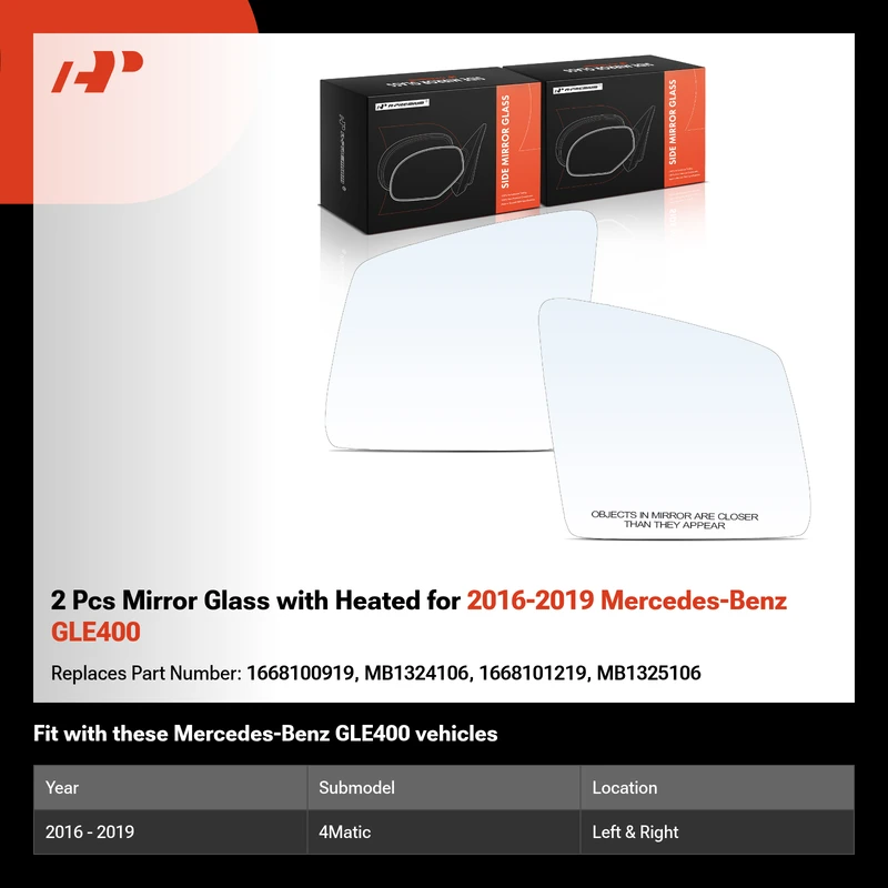 2 Pcs Mirror Glass with Heated for 2016-2019 Mercedes-Benz GLE400