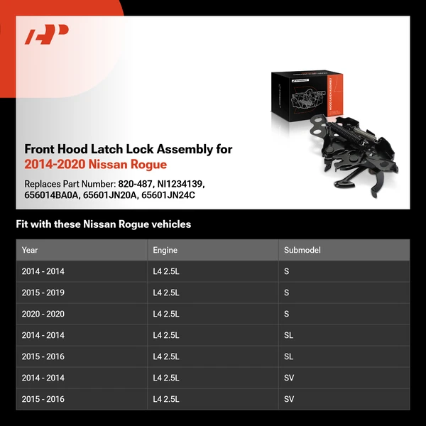 Front Hood Latch Lock Assembly for 2014-2020 Nissan Rogue