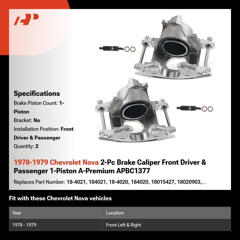 1978-1979 Chevrolet Nova 2-Pc Brake Caliper Front Driver & Passenger 1-Piston A-Premium APBC1377