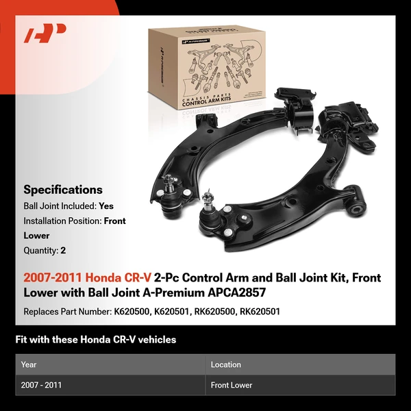 2007-2011 Honda CR-V 2-Pc Control Arm and Ball Joint Kit, Front Lower with Ball Joint A-Premium APCA2857