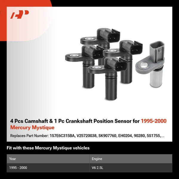 4 Pcs Camshaft & 1 Pc Crankshaft Position Sensor for 1995-2000 Mercury Mystique