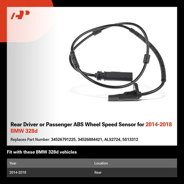 Rear Driver or Passenger ABS Wheel Speed Sensor for 2014-2018 BMW 328d