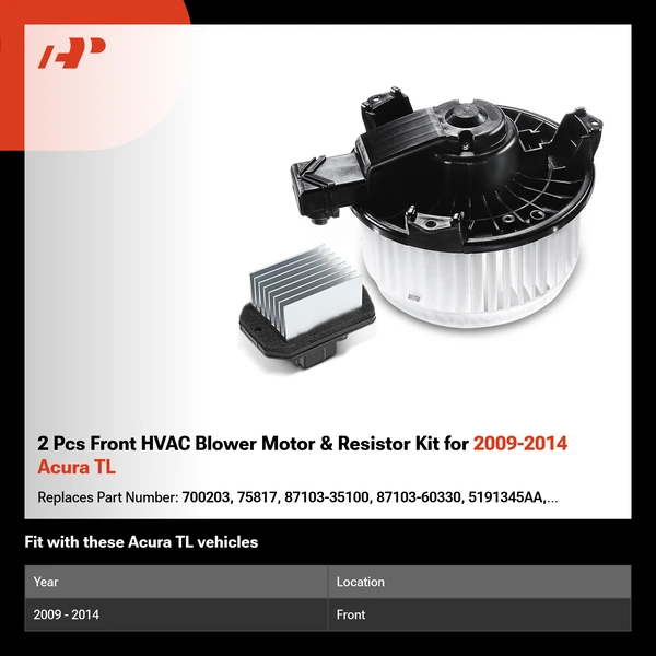 2 Pcs Front HVAC Blower Motor & Resistor Kit for 2009-2014 Acura TL