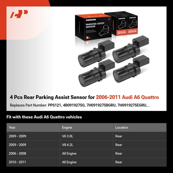 4 Pcs Rear Parking Assist Sensor for 2006-2011 Audi A6 Quattro