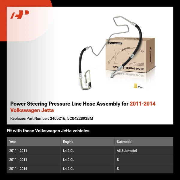 Power Steering Pressure Line Hose Assembly for 2011-2014 Volkswagen Jetta