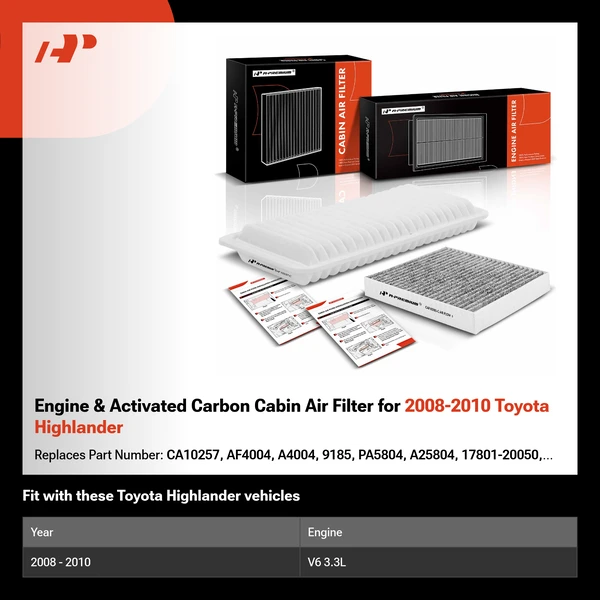 Engine & Activated Carbon Cabin Air Filter for 2008-2010 Toyota Highlander