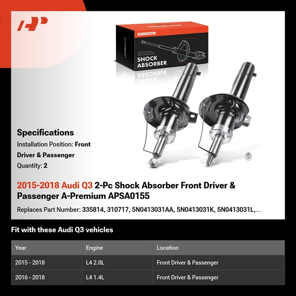 2015-2018 Audi Q3 2-Pc Shock Absorber Front Driver & Passenger A-Premium APSA0155