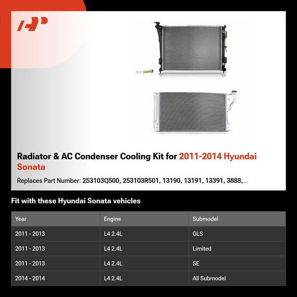 Radiator & AC Condenser Cooling Kit for 2011-2014 Hyundai Sonata