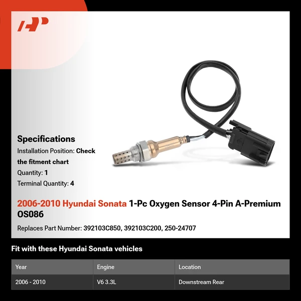 2006-2010 Hyundai Sonata 1-Pc Oxygen Sensor 4-Pin A-Premium OS086